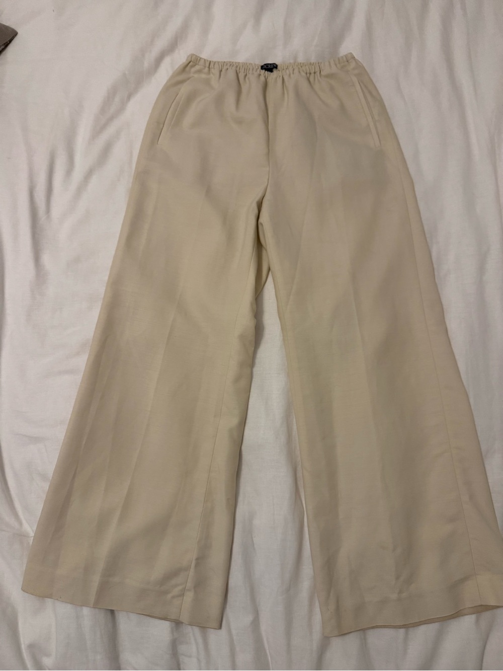 J. Crew Wide-Leg Pull-On Pants in Light Cream